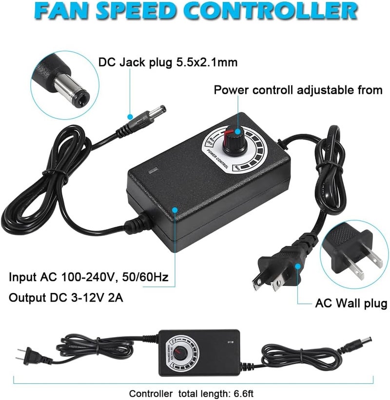 ALMOCN 120mm Blower Fan 12V BBQ Blower Fan with AC Plug 110V 240V BBQ Air Mover with 3 to 12V Speed Controller for Barbecue Camping, Fireplace, Bellows, Wood Stove, 120 x32mm - Image 4
